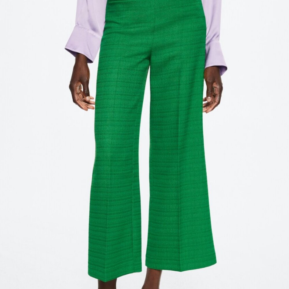 NWT Mango Elegant High Waisted Green Women's Pants - size 4 - Picture 2 of 3